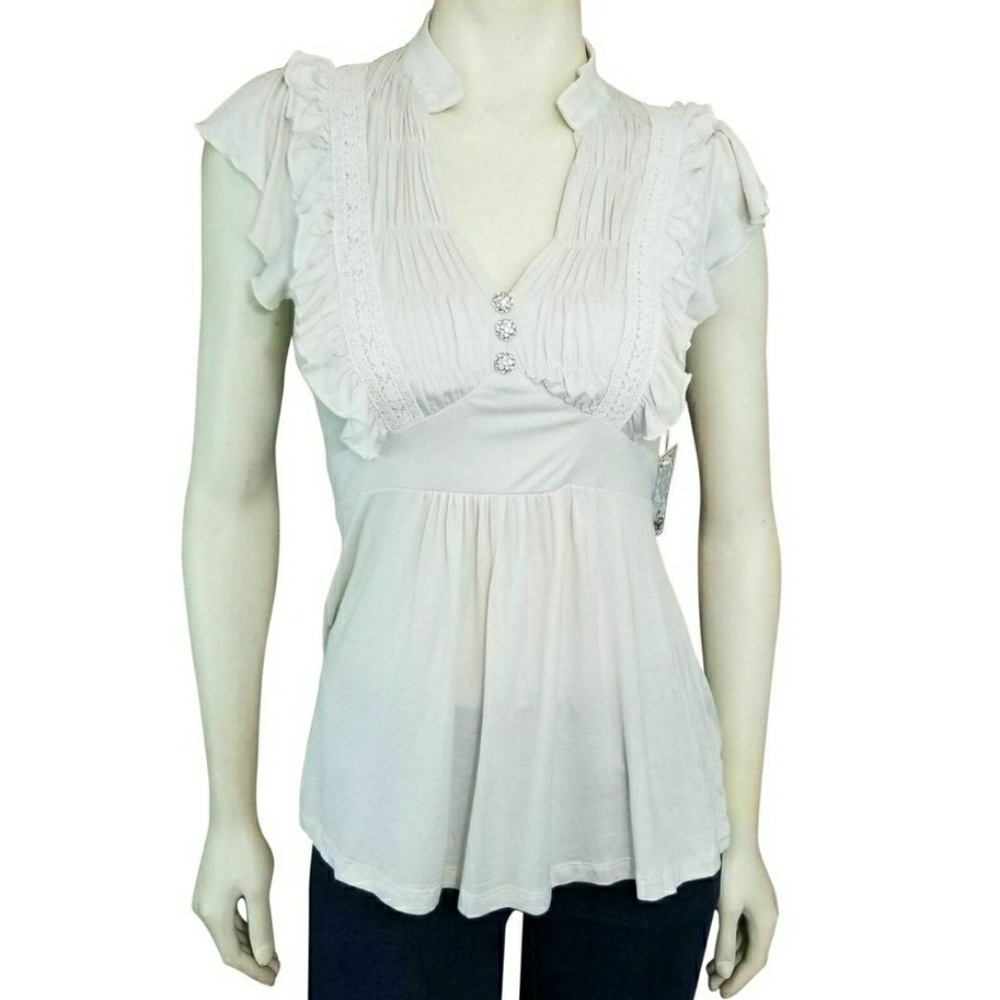 Joie Ruffled Jeweled Jersey Knit Blouse Top